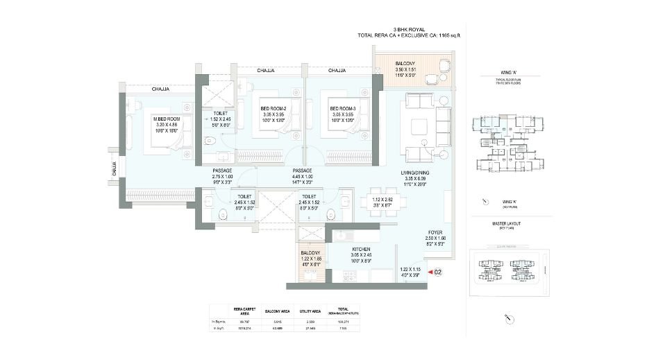 Godrej-Eternal-Palm-Floor-Plan-3 BHK-1165 Sqft